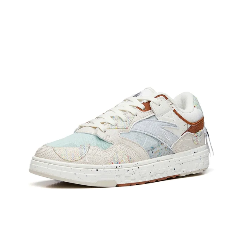 Anta Street Naughty Anti Slip Wear Resistant Low Top Skateboard Shoes Women's Beige Blue-1