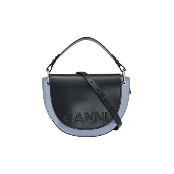 GANNI Leather Saddle Bag Shoulder Bag Crossbody Bag Handbag Women's Blue