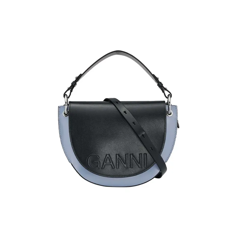 GANNI Leather Saddle Bag Shoulder Bag Crossbody Bag Handbag Women's Blue-0