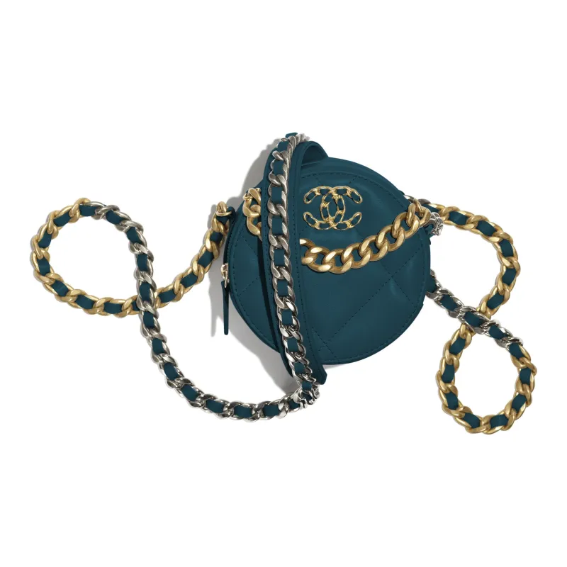 CHANEL 19Bag Leather & Metal Round Bag, Evening Party Bag, Handheld Shoulder Bag, Crossbody Bag Women's Dark Blue-0
