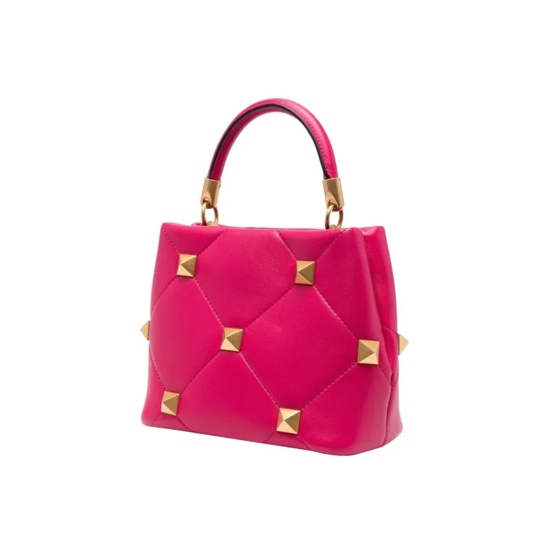 Valentino Roman Stud Leather Shoulder Bag Crossbody Bag Handbag Small Size Women's Fuchsia-1