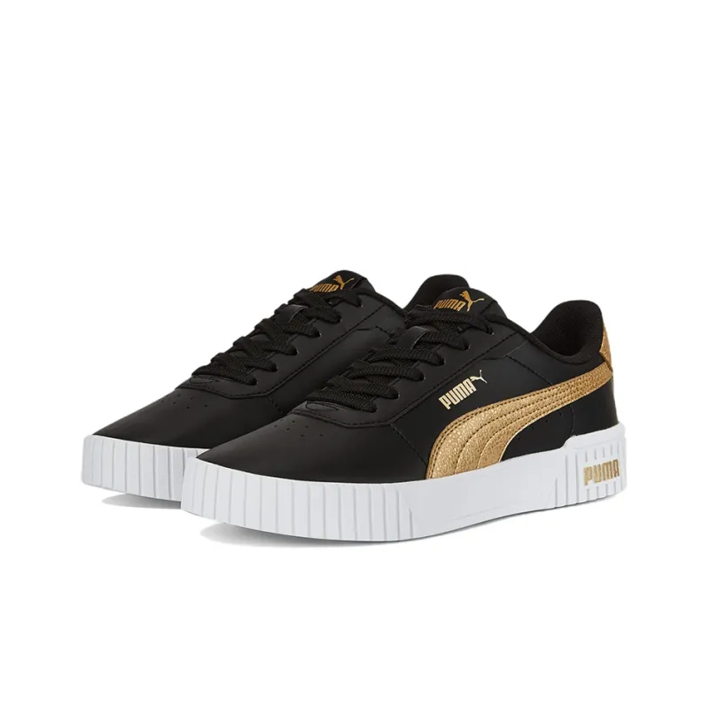 PUMA Basket Carina 2.0 Anti Slip Wear Resistant Low Top Skateboard Shoes Women's Black Gold-2