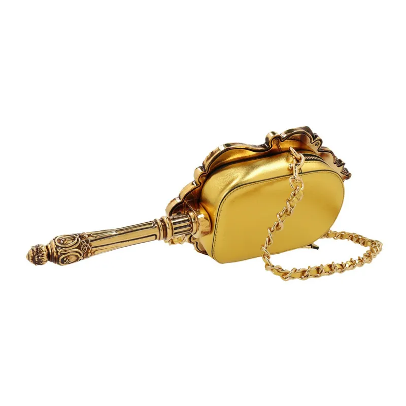 MOSCHINO Sheepskin Handheld Shoulder Bag Crossbody Bag Women's Gold-4