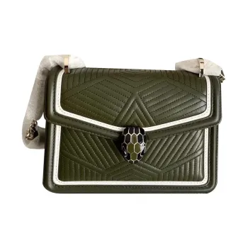 BVLGARI Serpenti Diamond Blast Leather Shoulder Bag Women's Green