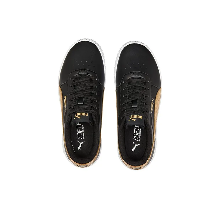 PUMA Basket Carina 2.0 Anti Slip Wear Resistant Low Top Skateboard Shoes Women's Black Gold-3