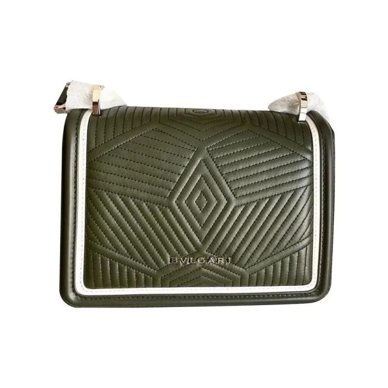 BVLGARI Serpenti Diamond Blast Leather Shoulder Bag Women's Green-1