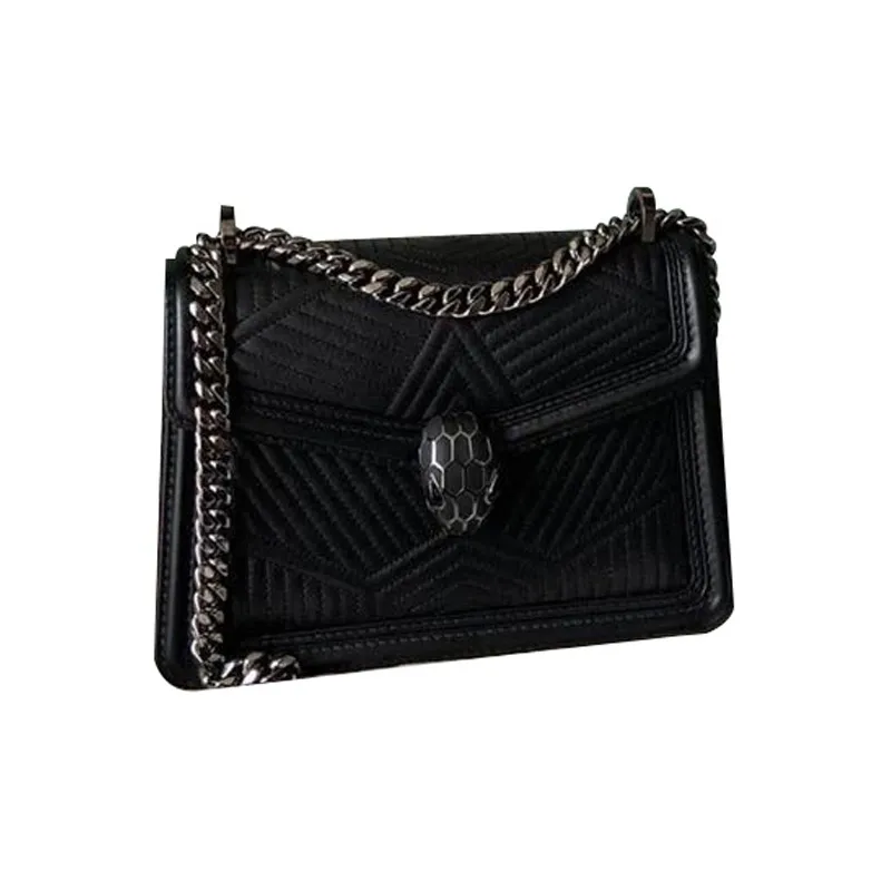 BVLGARI Serpenti Diamond Blast Lambskin Shoulder Bag Crossbody Bag Small Size Women's Black-1