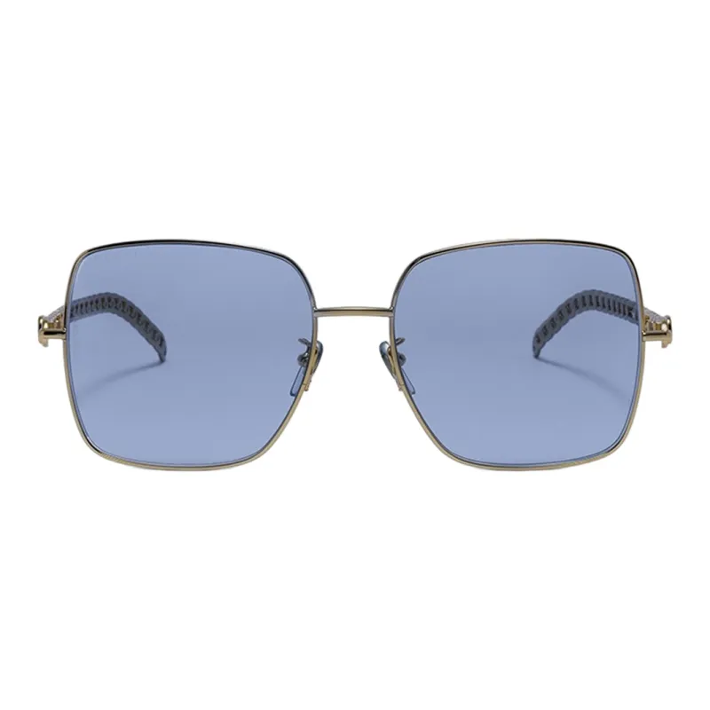 GUCCI Mini Chain Collection Sunglasses Women's Gold Frame With Blue Lens-1