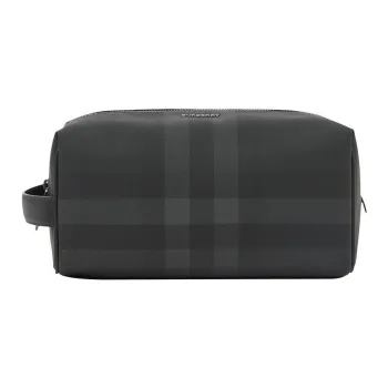 Burberry Canvas With Leather Handbag Toiletry Bag Men's Charcoal Gray