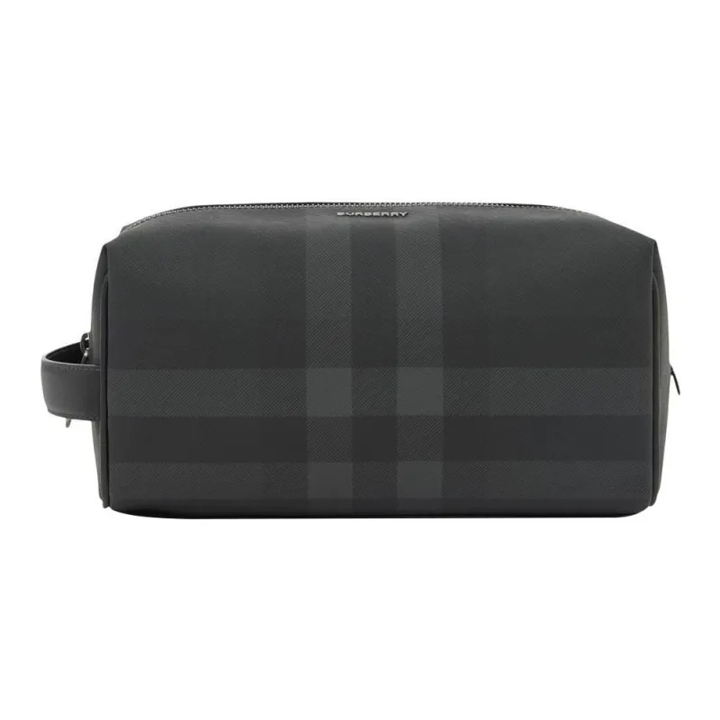 Burberry Canvas With Leather Handbag Toiletry Bag Men's Charcoal Gray-0