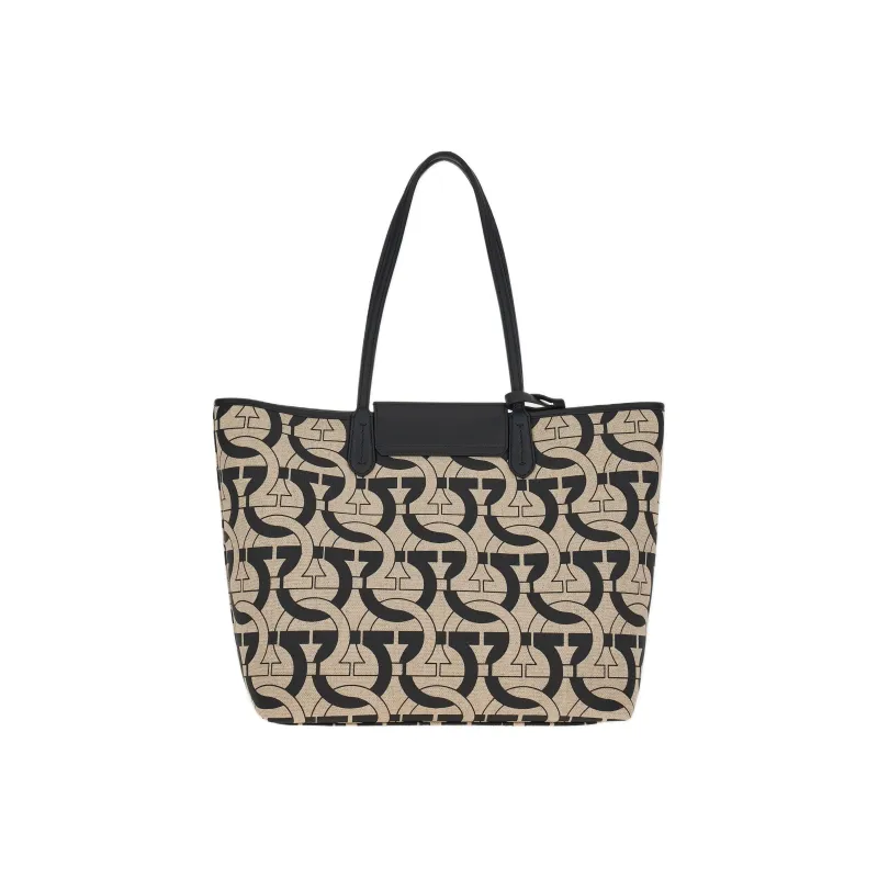 FERRAGAMO Fabric With Cow Leather Tote Bag, Shopping Bag, Shoulder Bag, Handbag Women's Black-2