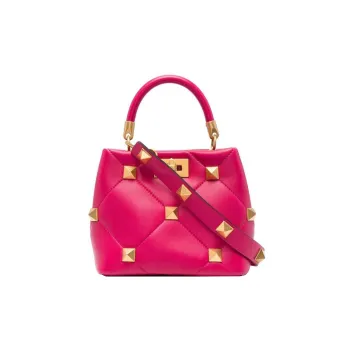 Valentino Roman Stud Leather Shoulder Bag Crossbody Bag Handbag Small Size Women's Fuchsia
