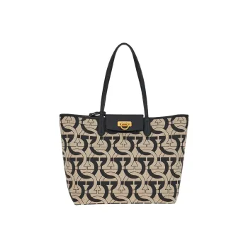 FERRAGAMO Fabric With Cow Leather Tote Bag, Shopping Bag, Shoulder Bag, Handbag Women's Black