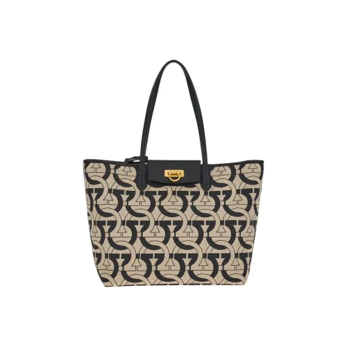 FERRAGAMO Fabric With Cow Leather Tote Bag, Shopping Bag, Shoulder Bag, Handbag Women's Black