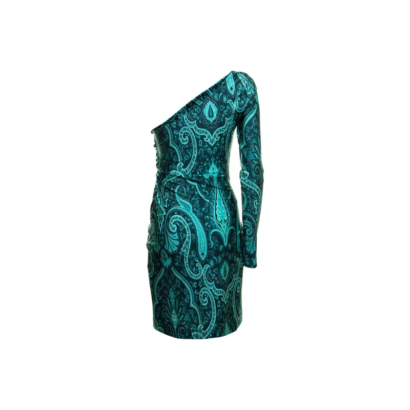 ETRO Paisley Printed One Shoulder Asymmetric Mini Dresses-1