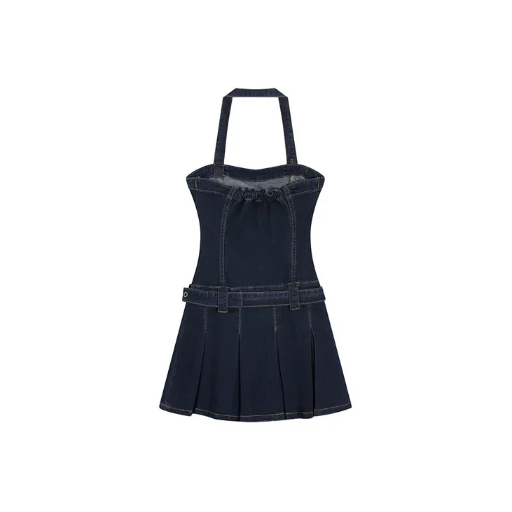 LOKUINTUS Halter Neck Dress Dark Blue-1