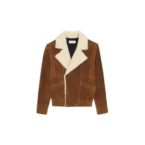 SAINT LAURENT Leather Jackets Men Brown