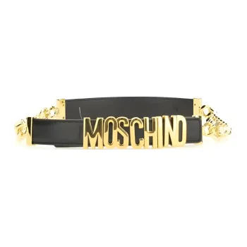 MOSCHINO Engraved Badge Chain Detail Leather Belts Women's