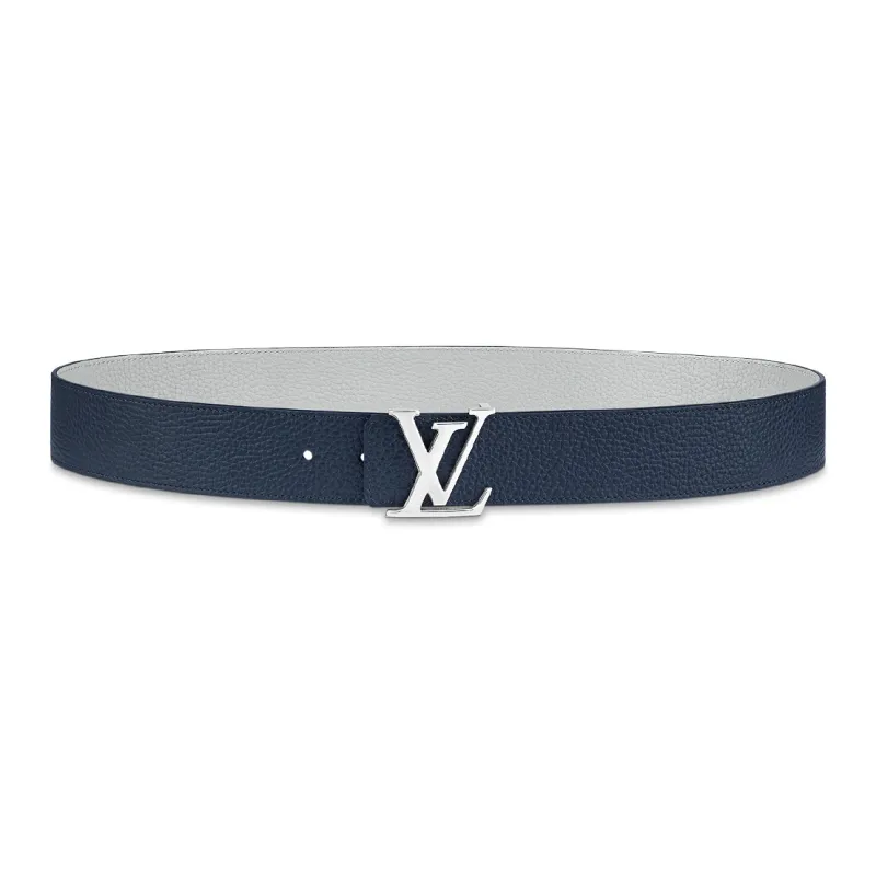 LOUIS VUITTON INITIALES TAURILLON Leather Belt Men's Blue Width  4cm-0