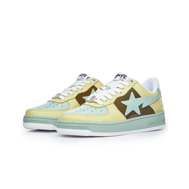 A BATHING APE Bape STA Stylish Skateboarding Shoes Men's Yellow Green Brown-2