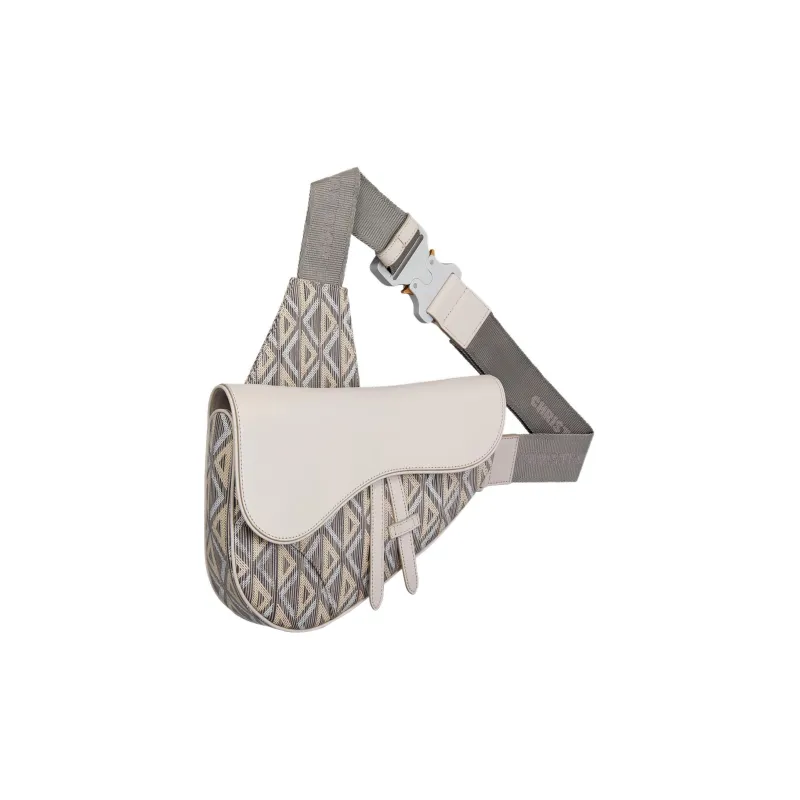 DIOR Canvas Cow Leather Patchwork Saddle Bag Fanny Pack Sling Bag Shoulder Bag Crossbody Bag Men's Greige-3