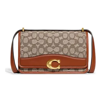 COACH Bandit Cow Leather With Fabric Crossbody Bags Shoulder Bags Medium Size Women's Brown/Gray