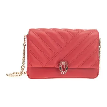 BVLGARI Serpenti Cabochon Cow Leather Flap Bag Chain Bag Crossbody Bag Mini Women's Red