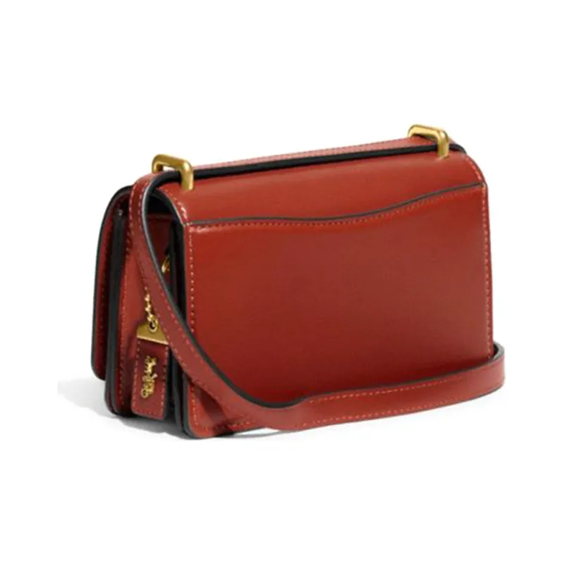 COACH Bandit Cow Leather Shoulder Bag, Crossbody Bag Trumpets Women's Red/Brown-3