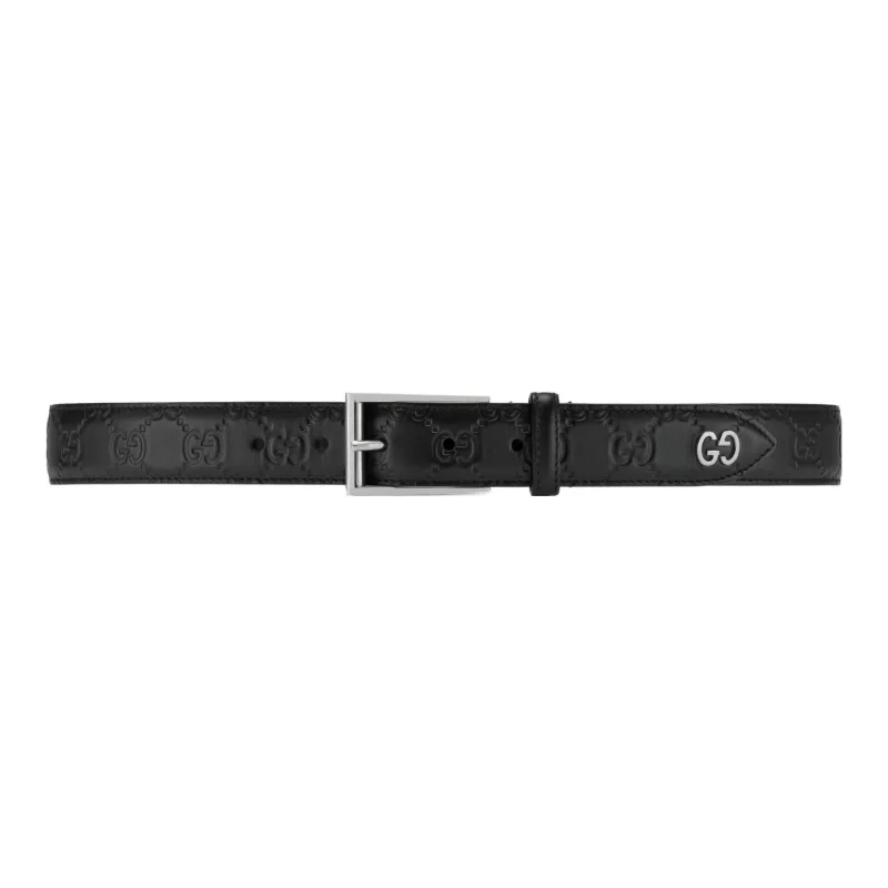 GUCCI Classic Double G Distressed Logo Pin Buckle Leather Belts Men's Black Width 4cm-1