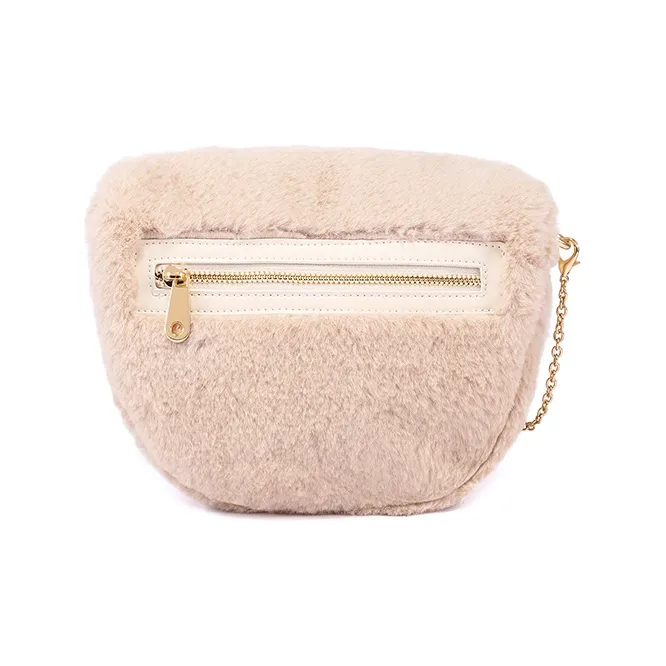 Sound For Life Plush Fuzzy Bag, Shoulder Bag, Crossbody Bag Medium Size Women's Khaki/Ecru-2