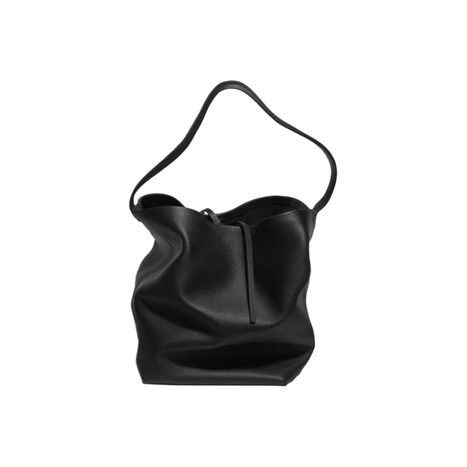 YOCAMU Genuine Leather Tote Bag Shopping Bag Bucket Bag Shoulder Bag Large Size Women's Black Khaki White-4
