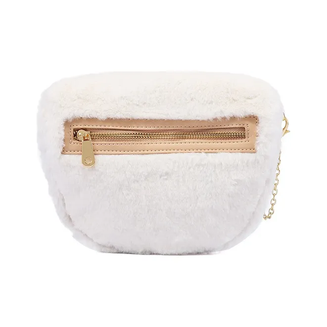 Sound For Life Plush Fuzzy Bag, Shoulder Bag, Crossbody Bag Medium Size Women's Khaki/Ecru-6