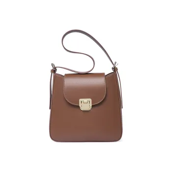 JANE KLAIN Cow Leather Bucket Bag, Commute Bag, Shoulder Bag Large Size Women's Dark Brown/Beige Apricot