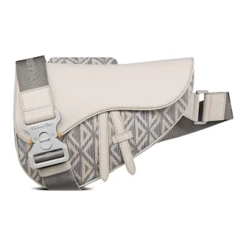 DIOR Canvas Cow Leather Patchwork Saddle Bag Fanny Pack Sling Bag Shoulder Bag Crossbody Bag Men's Greige