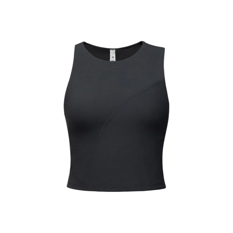Lululemon Ribbed Asymmetrical Yoga Tank Tops Women's Black-0