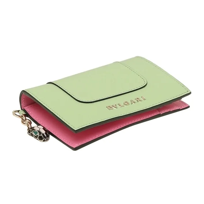 BVLGARI SERPENTI Cow Leather Card Holder Regular Women's Green-2