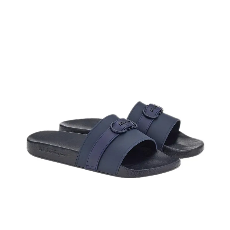 FERRAGAMO GANCINI Rubber Sole Slip Resistant Stylish Sandal Men's Blue-1