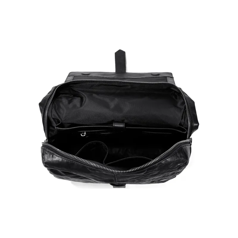 Ace Paul Top Grain Imported Vegetable Tanned Leather Handcrafted Pleated Backpack Medium Size Men's Black-5