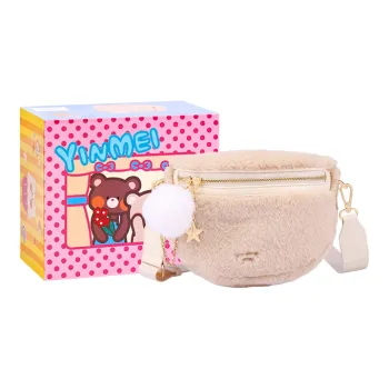 Sound For Life Plush Fuzzy Bag, Shoulder Bag, Crossbody Bag Medium Size Women's Khaki/Ecru