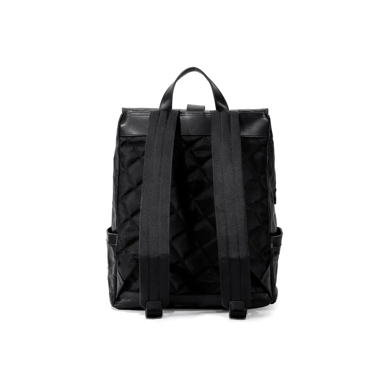 Ace Paul Top Grain Imported Vegetable Tanned Leather Handcrafted Pleated Backpack Medium Size Men's Black-4