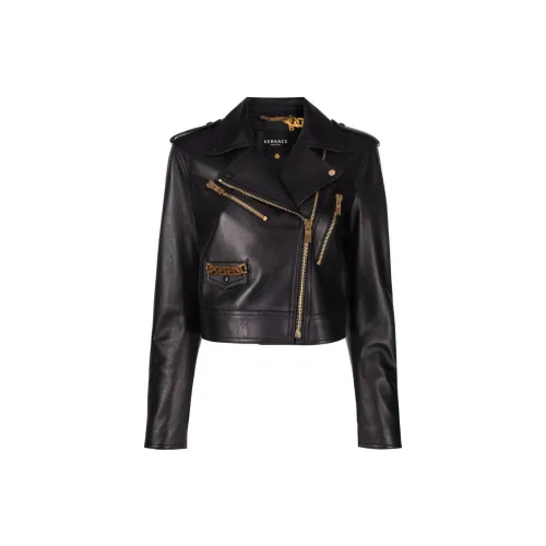 VERSACE Leather Jackets Women's Black