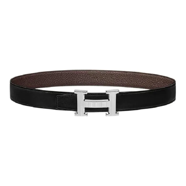 HERMES H Stripes Epsom Calfskin Belt Leather Belts Unisex Width 3.2cm-0