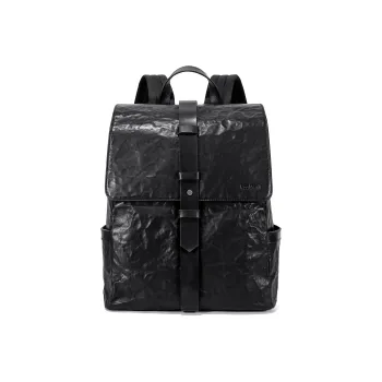 Ace Paul Top Grain Imported Vegetable Tanned Leather Handcrafted Pleated Backpack Medium Size Men's Black
