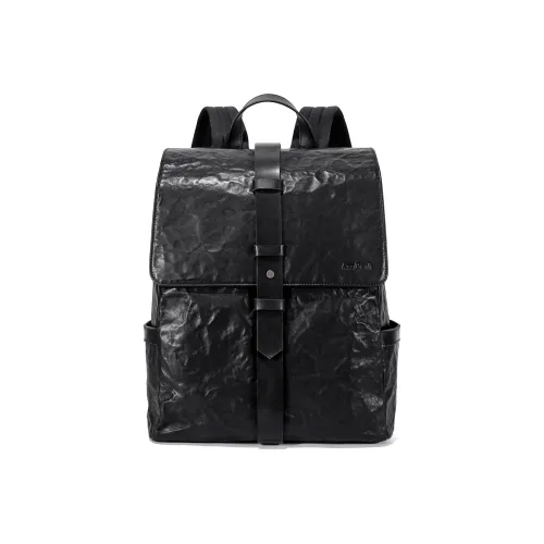 Ace Paul Top Grain Imported Vegetable Tanned Leather Handcrafted Pleated Backpack Medium Size Men's Black