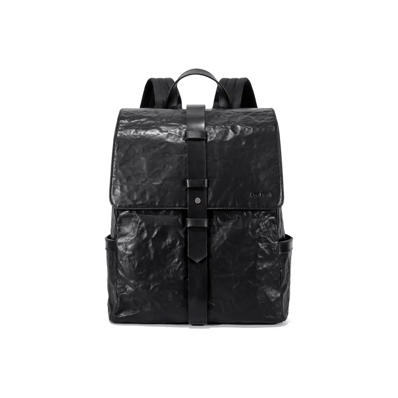 Ace Paul Top Grain Imported Vegetable Tanned Leather Handcrafted Pleated Backpack Medium Size Men's Black-0