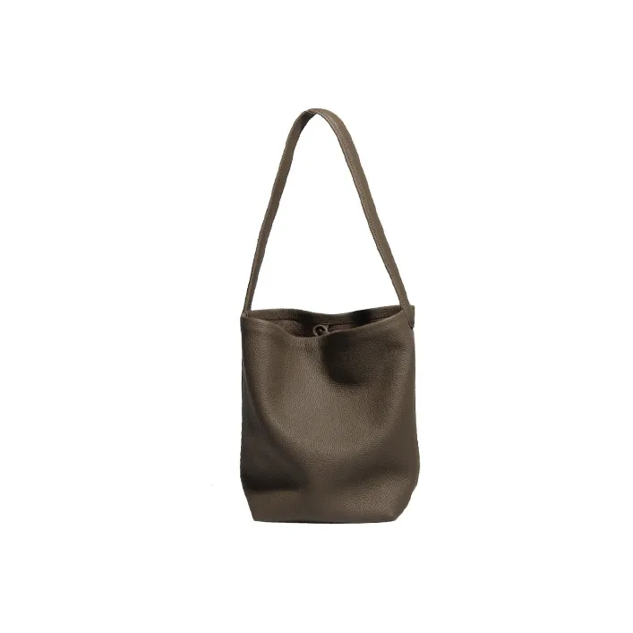 YOCAMU Top Grain Cow Leather Tote Bag, Shopping Bag, Bucket Bag, Shoulder Bag Women's Khaki/Black/White-0