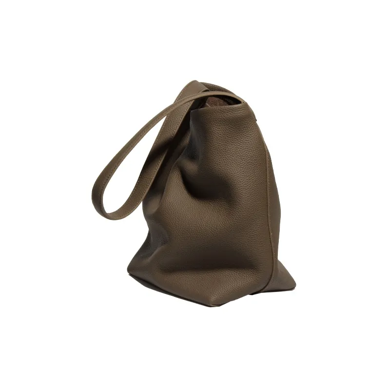 YOCAMU Top Grain Cow Leather Tote Bag, Shopping Bag, Bucket Bag, Shoulder Bag Women's Khaki/Black/White-2