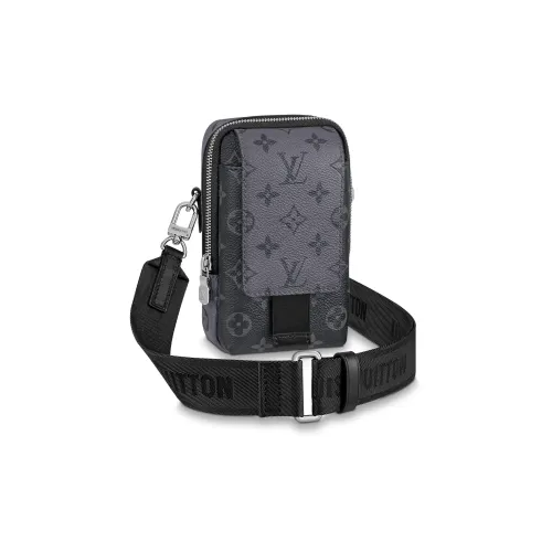 LOUIS VUITTON Coated Canvas Cow Leather Patchwork Trim Cell Phone Pouch Shoulder Bag Crossbody Bag Regular Men's Gray