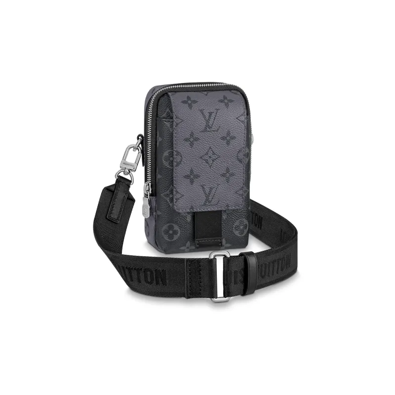 LOUIS VUITTON Coated Canvas Cow Leather Patchwork Trim Cell Phone Pouch Shoulder Bag Crossbody Bag Regular Men's Gray-0