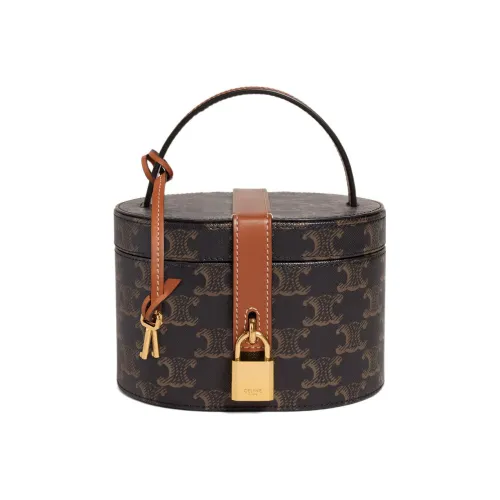 celine Taylor Triomphe Canvas With Calfskin Handheld Makeup Bag Women's Brown Black